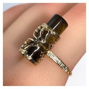 14KT 10.15 CARAT GENUINE TIGERS EYE SOLID GOLD VINTAGE RING W/ REMOVABLE GEM